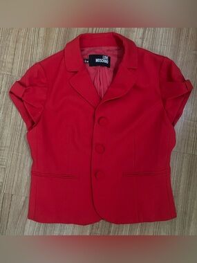 Love Moschino Vibrant Red Short Sleeve Button-Front Blazer